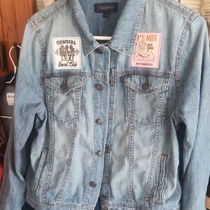 Talbots Light Blue Denim Jacket with Fun Patches